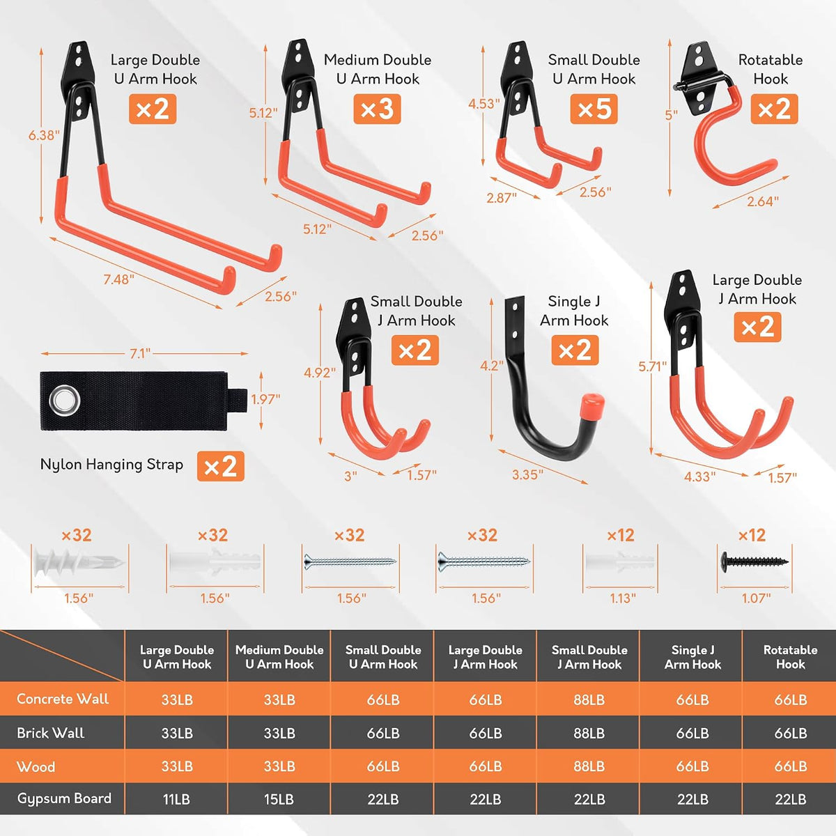 Garage Hooks, 20 Pack Wall Storage Hooks for Bike, Ladder and Tools