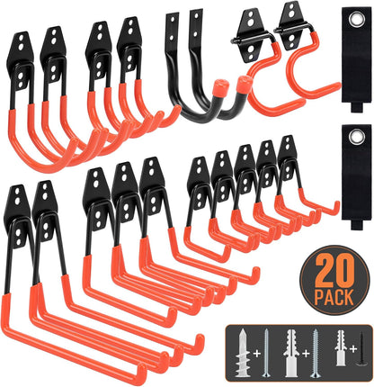 Garage Hooks, 20 Pack Wall Storage Hooks for Bike, Ladder and Tools