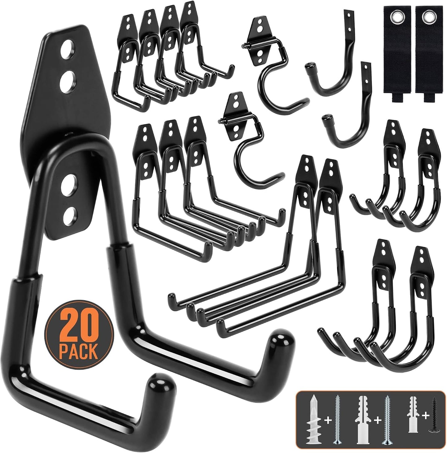 Garage Hooks, 20 Pack Wall Storage Hooks for Bike, Ladder and Tools