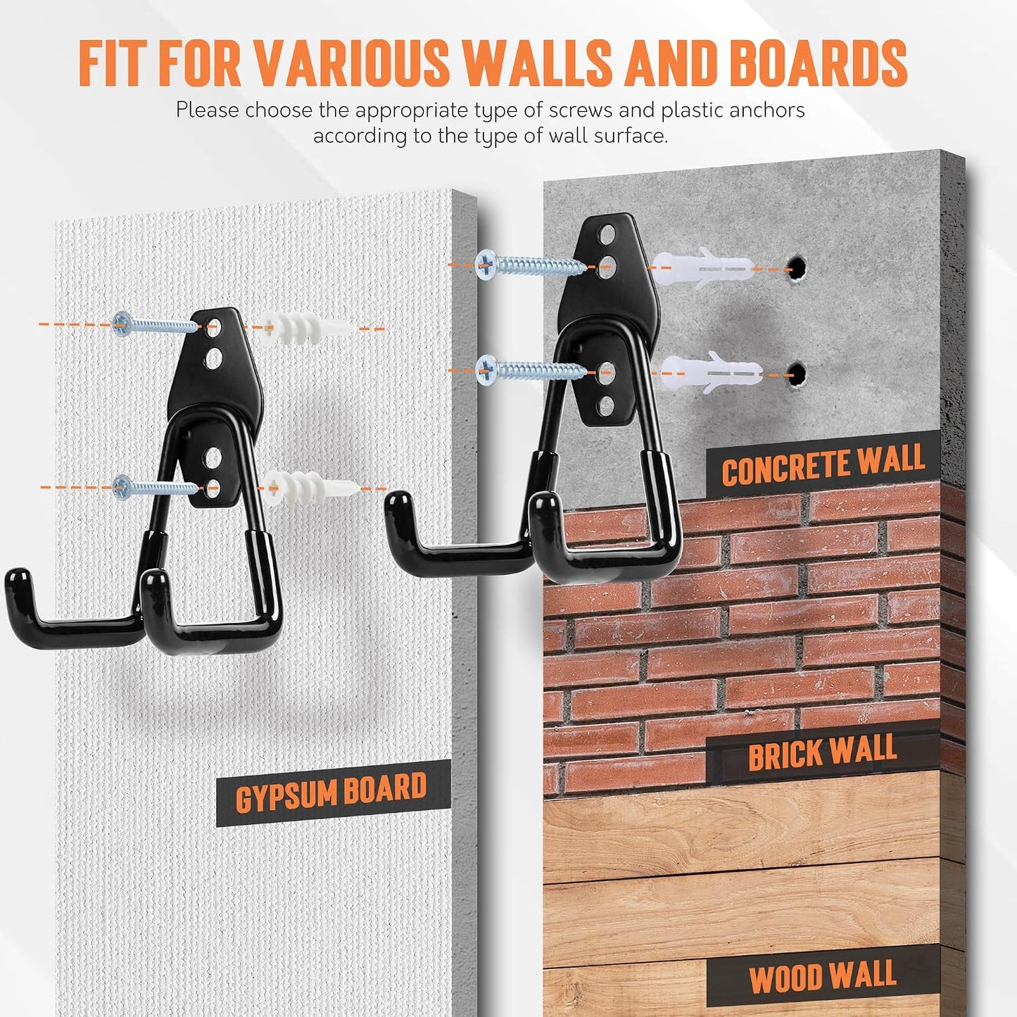 Garage Hooks, 20 Pack Wall Storage Hooks for Bike, Ladder and Tools