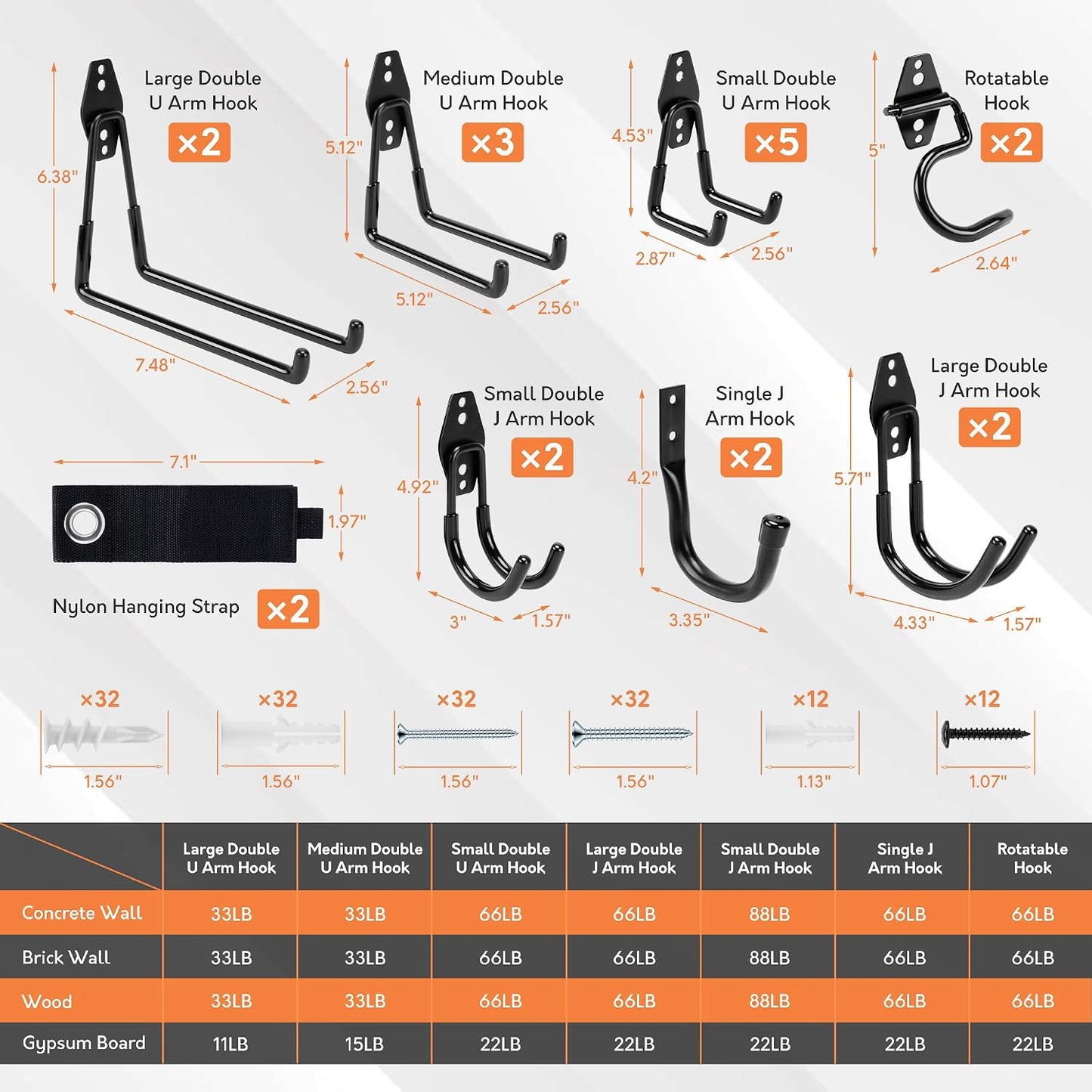 Garage Hooks, 20 Pack Wall Storage Hooks for Bike, Ladder and Tools