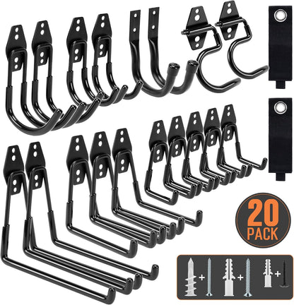 Garage Hooks, 20 Pack Wall Storage Hooks for Bike, Ladder and Tools