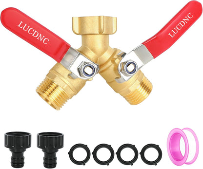 Brass Garden Hose Splitter 2 Way Heavy Duty Y Valve, Upgraded