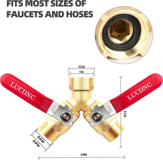 Brass Garden Hose Splitter 2 Way Heavy Duty Y Valve, Upgraded