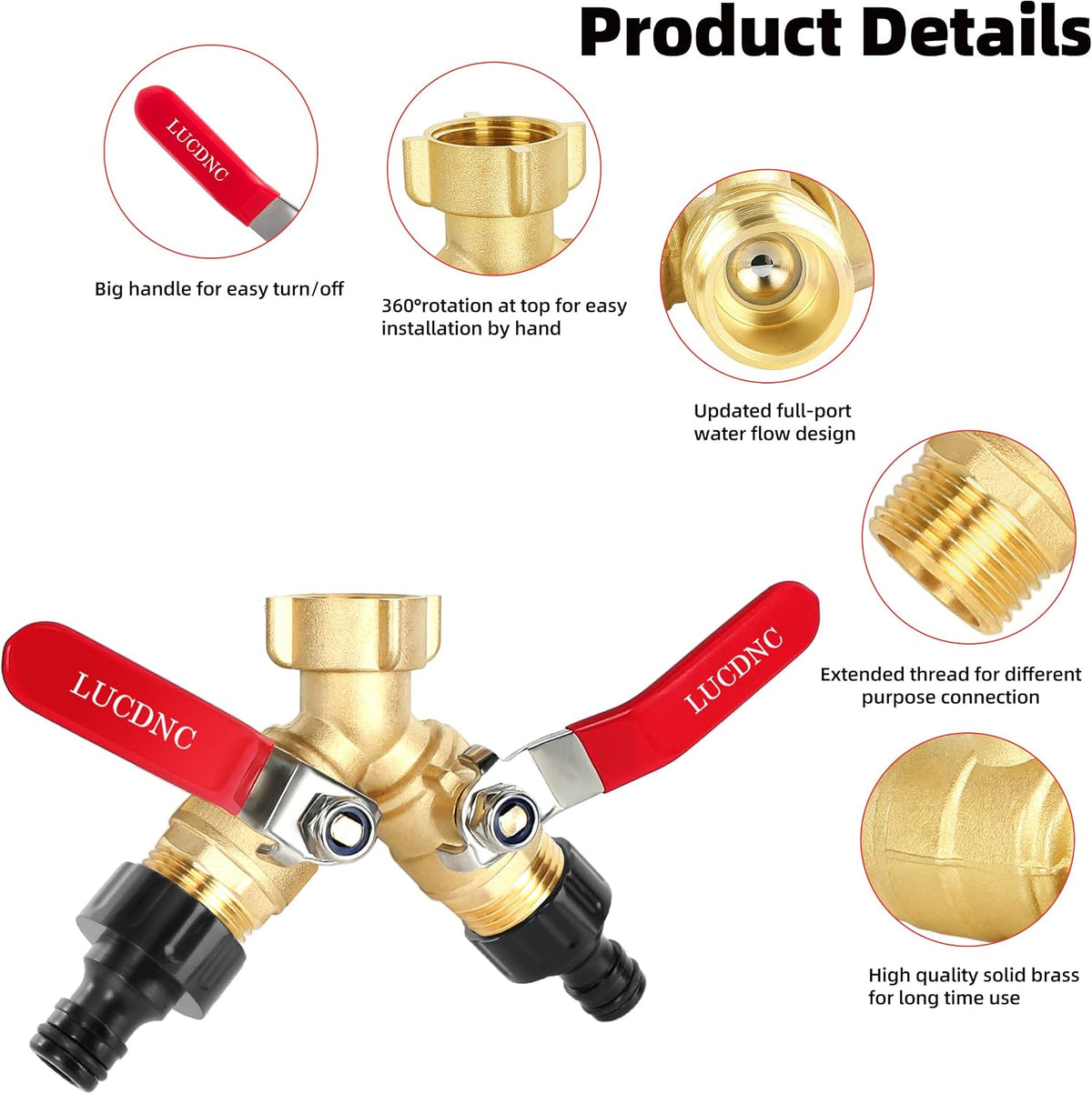 Brass Garden Hose Splitter 2 Way Heavy Duty Y Valve, Upgraded