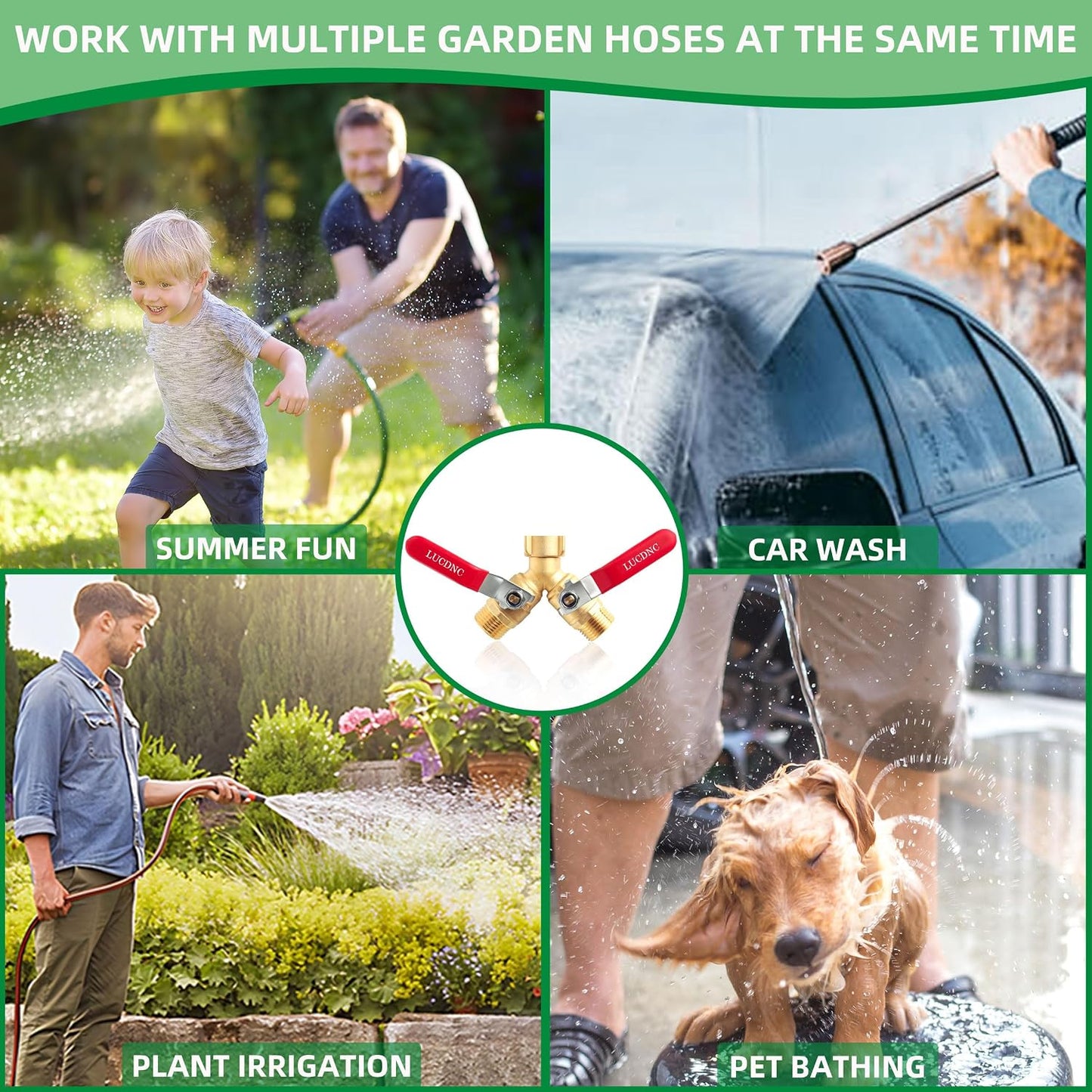 Brass Garden Hose Splitter 2 Way Heavy Duty Y Valve, Upgraded