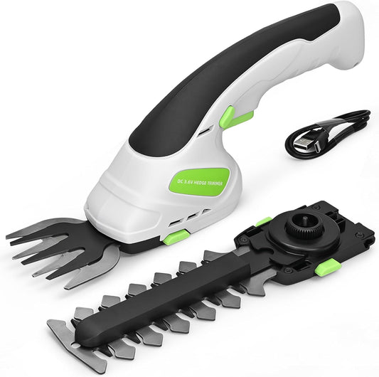 2-in-1 Cordless Hedge Trimmer, Handheld Hedge Trimmer & Cordless Grass Shear with 2.0Ah Rechargeable Battery and Type-C Cable – Electric Grass Trimmer for Garden, Yard, and Lawn(Black)