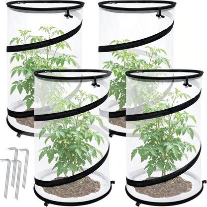 4 Pcs Pop Up Insect Barrier Plant Cover Net, 19.6" x 11.8" Round Foldable Plant Protectors Mesh Plant Enclosure, Garden Net Cage Guard Cover with Stakes & Carry Bag for Protect Plants from Bird Insect