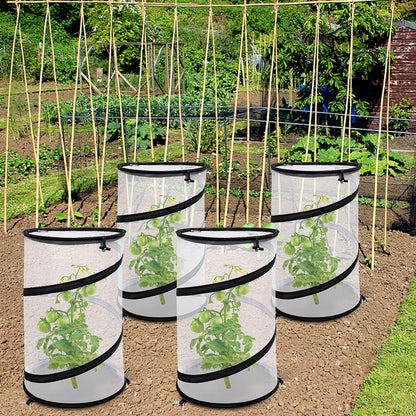 4 Pcs Pop Up Insect Barrier Plant Cover Net, 19.6" x 11.8" Round Foldable Plant Protectors Mesh Plant Enclosure, Garden Net Cage Guard Cover with Stakes & Carry Bag for Protect Plants from Bird Insect