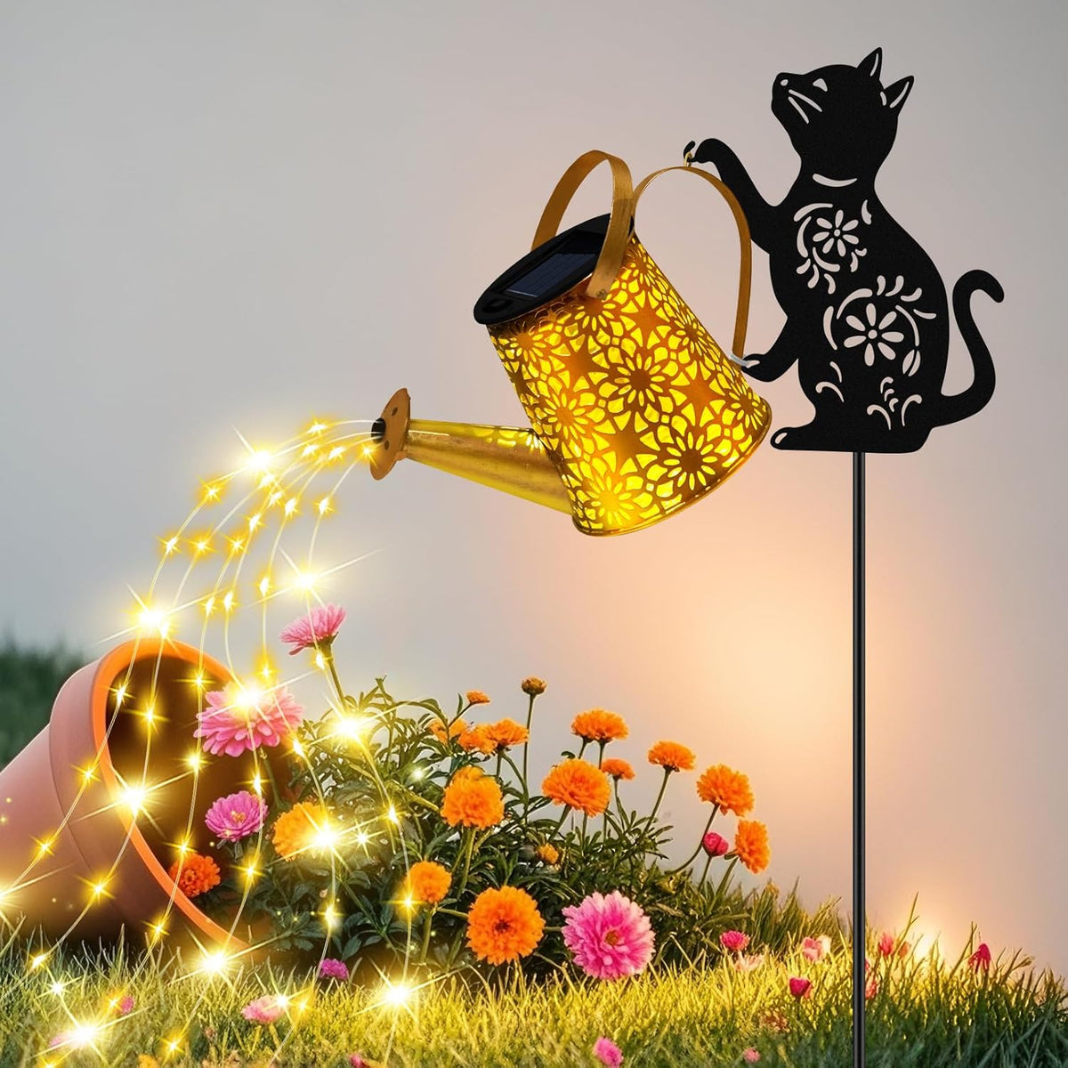 Solar Garden Lights Outdoor Decor, Cat Watering Can Lights for Yard, 1 Pack