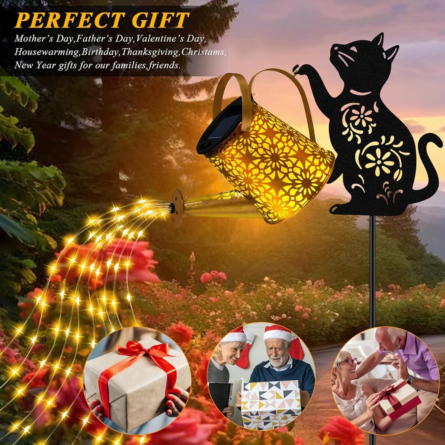 Solar Garden Lights Outdoor Decor, Cat Watering Can Lights for Yard, 1 Pack