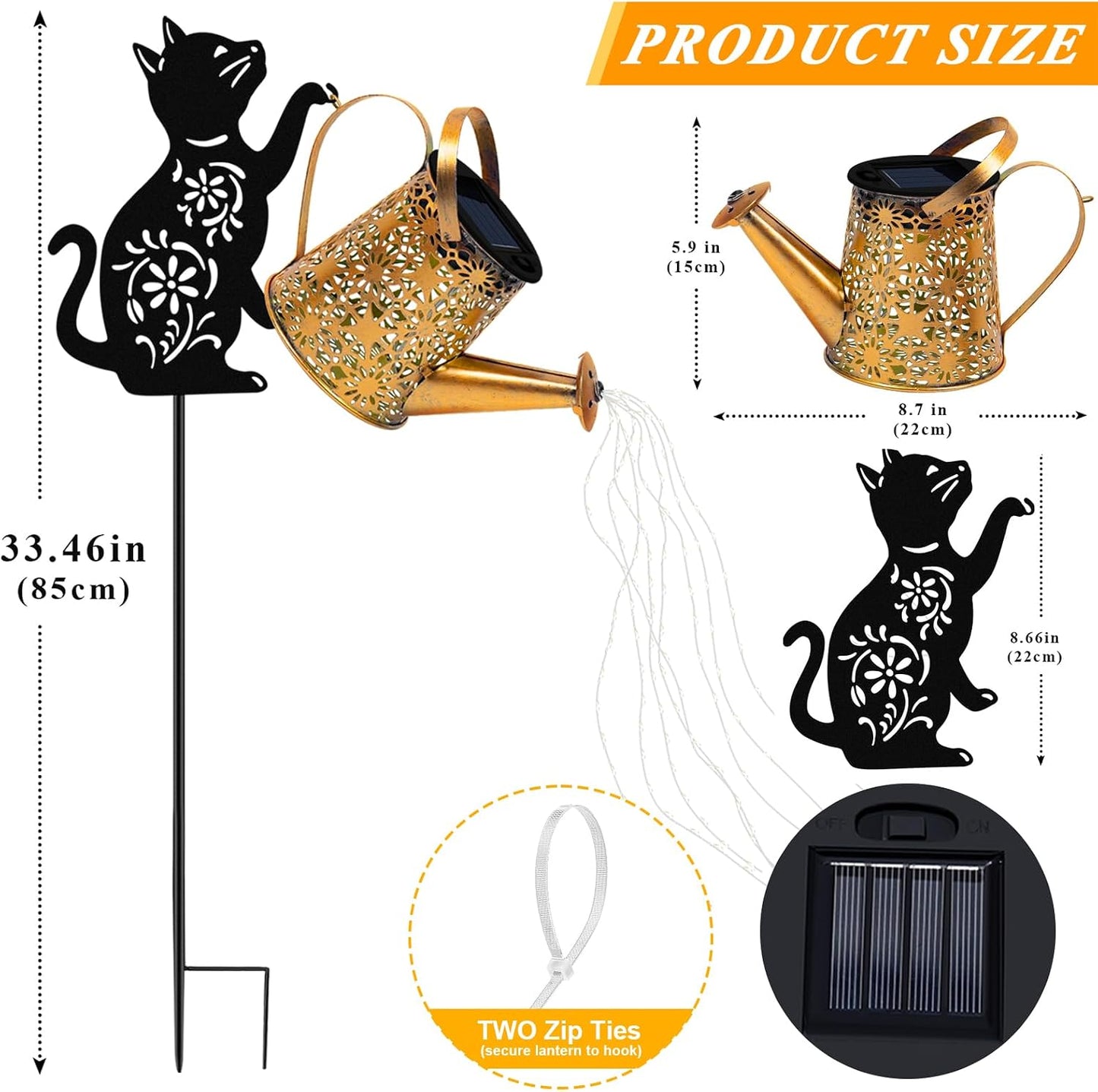 Solar Garden Lights Outdoor Decor, Cat Watering Can Lights for Yard, 1 Pack