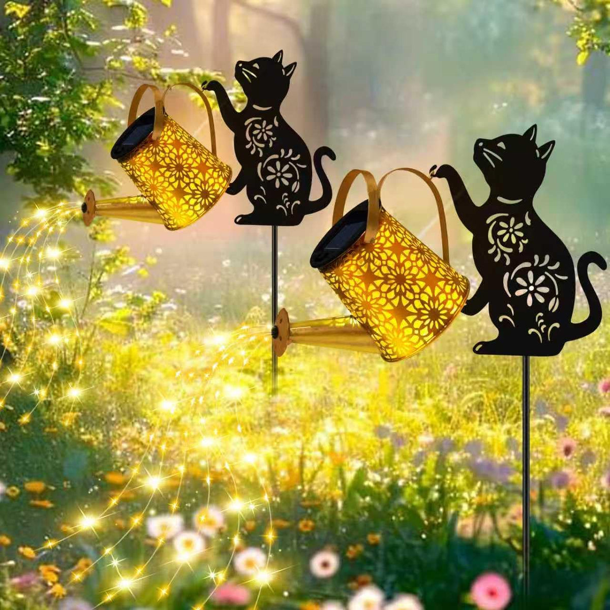 Solar Garden Lights Outdoor Decor, Cat Watering Can Lights for Yard, 1 Pack