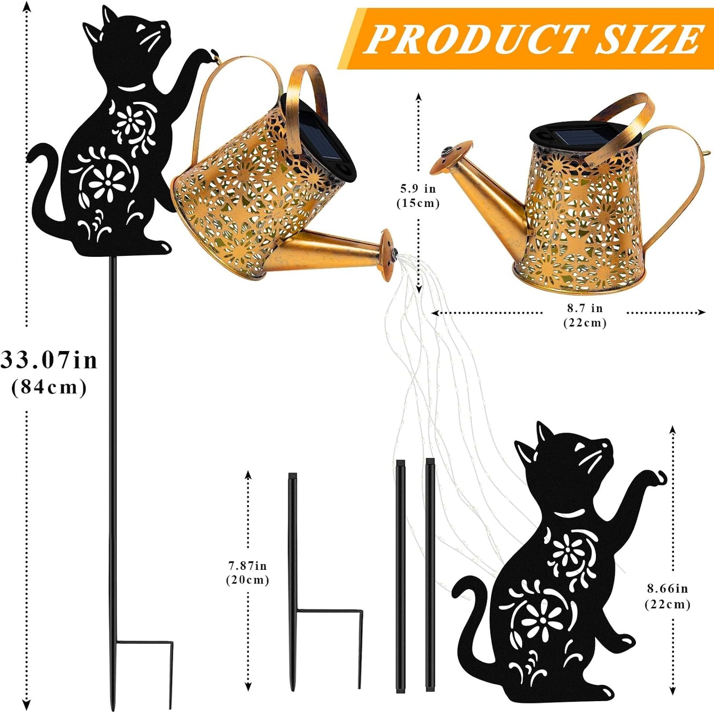 Solar Garden Lights Outdoor Decor, Cat Watering Can Lights for Yard, 1 Pack