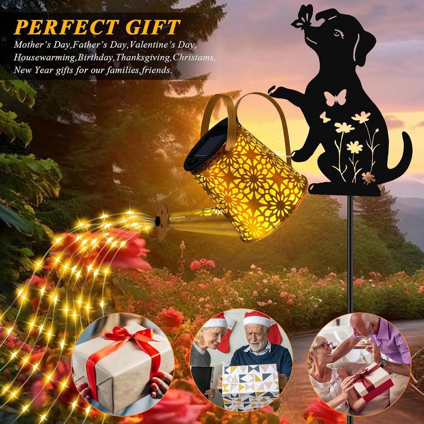 Solar Garden Lights Outdoor Decor, Cat Watering Can Lights for Yard, 1 Pack
