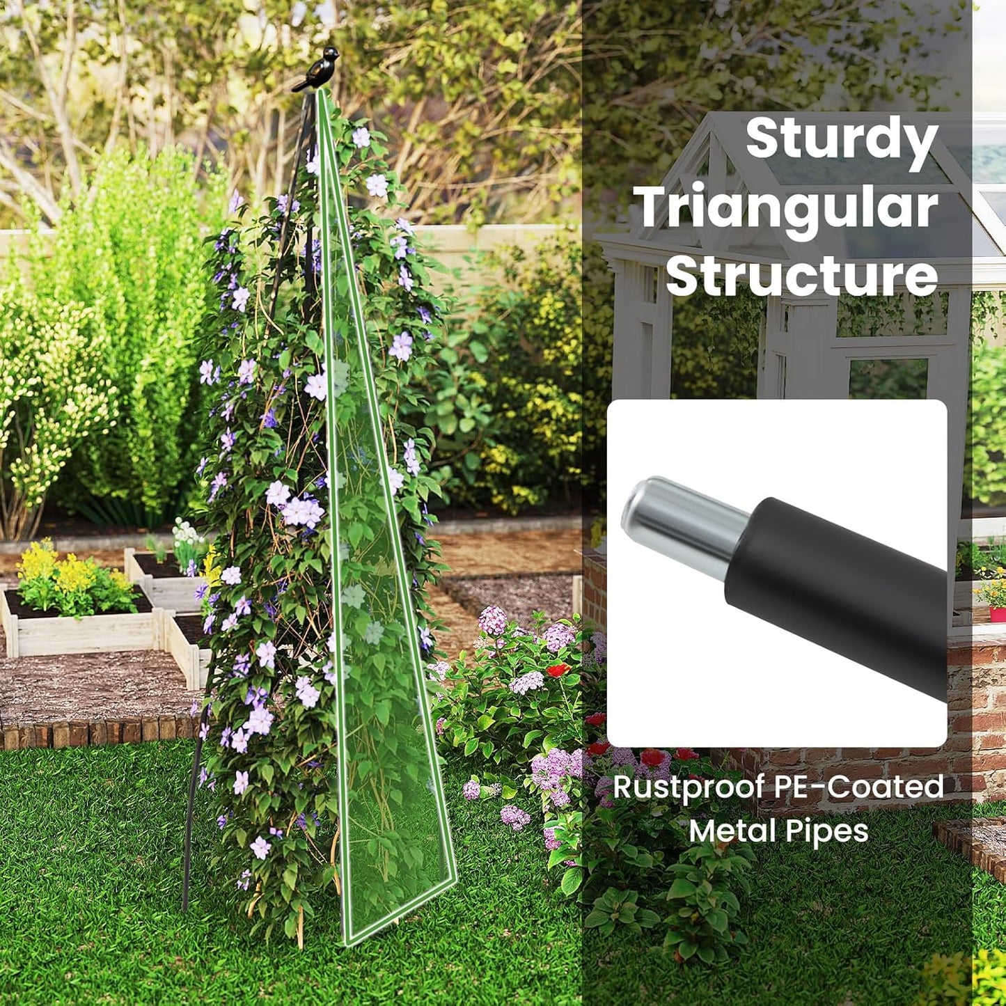 71" Garden Trellis for Climbing Plants, Self-Watering Raised Garden Bed w/Obelisk Trellis, Lockable Wheels, Adjustable Height, Indoor Outdoor Vertical Planter Box for Flower, Vine (1)