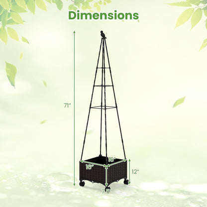 71" Garden Trellis for Climbing Plants, Self-Watering Raised Garden Bed w/Obelisk Trellis, Lockable Wheels, Adjustable Height, Indoor Outdoor Vertical Planter Box for Flower, Vine (1)
