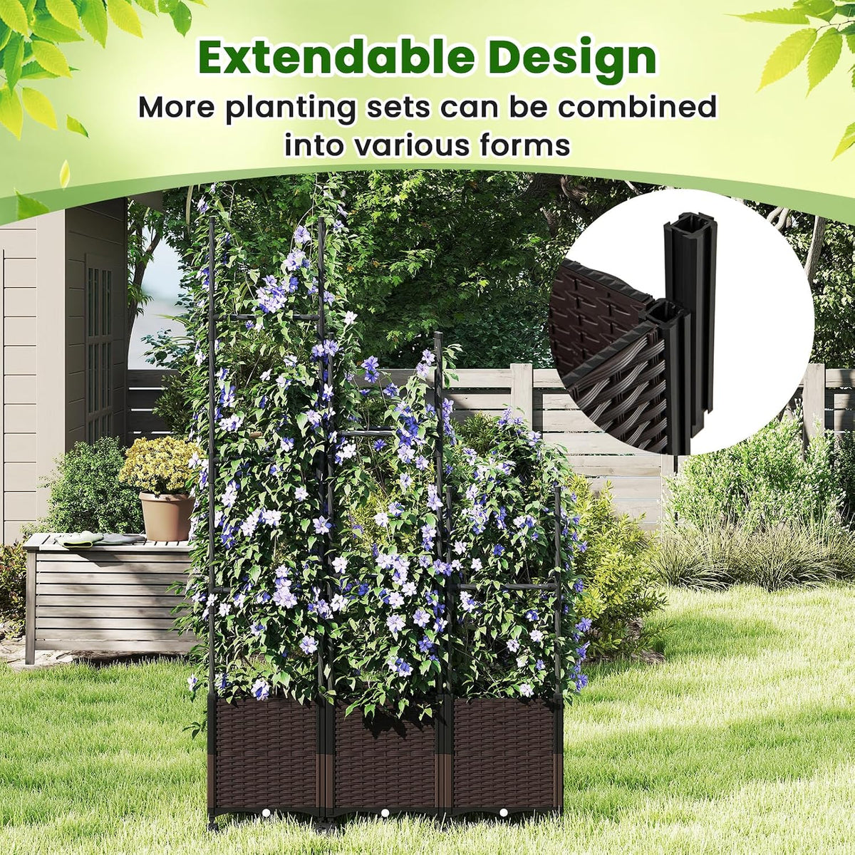 71" Garden Trellis for Climbing Plants, Self-Watering Raised Garden Bed w/Obelisk Trellis, Lockable Wheels, Adjustable Height, Indoor Outdoor Vertical Planter Box for Flower, Vine (1)
