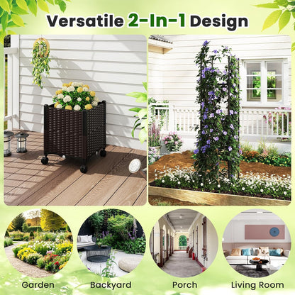 71" Garden Trellis for Climbing Plants, Self-Watering Raised Garden Bed w/Obelisk Trellis, Lockable Wheels, Adjustable Height, Indoor Outdoor Vertical Planter Box for Flower, Vine (1)