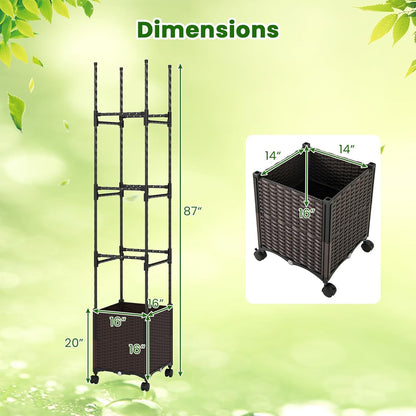 71" Garden Trellis for Climbing Plants, Self-Watering Raised Garden Bed w/Obelisk Trellis, Lockable Wheels, Adjustable Height, Indoor Outdoor Vertical Planter Box for Flower, Vine (1)