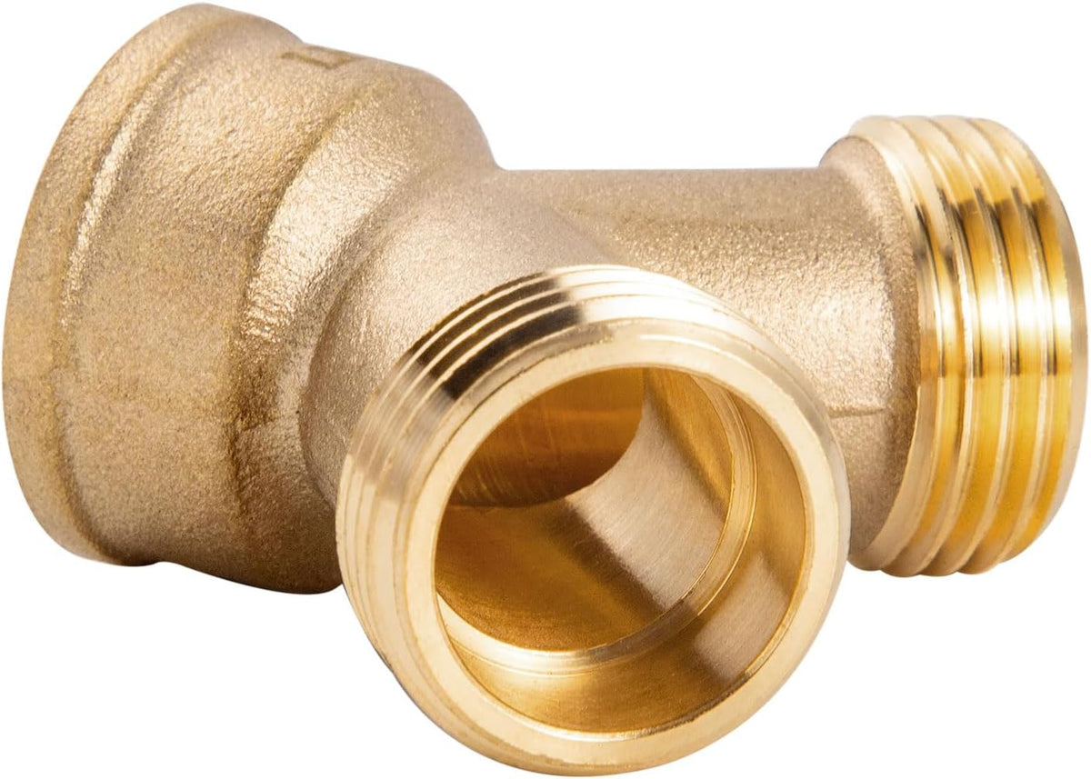 Solid Brass Lead-Free Body Backyard 2 Way Y Valve Garden Hose Connector MHT 3/4 Inch Thread Splitter Adapter,2 Silicone Hose Washers&1 Gasket with Screen&Teflon Tape