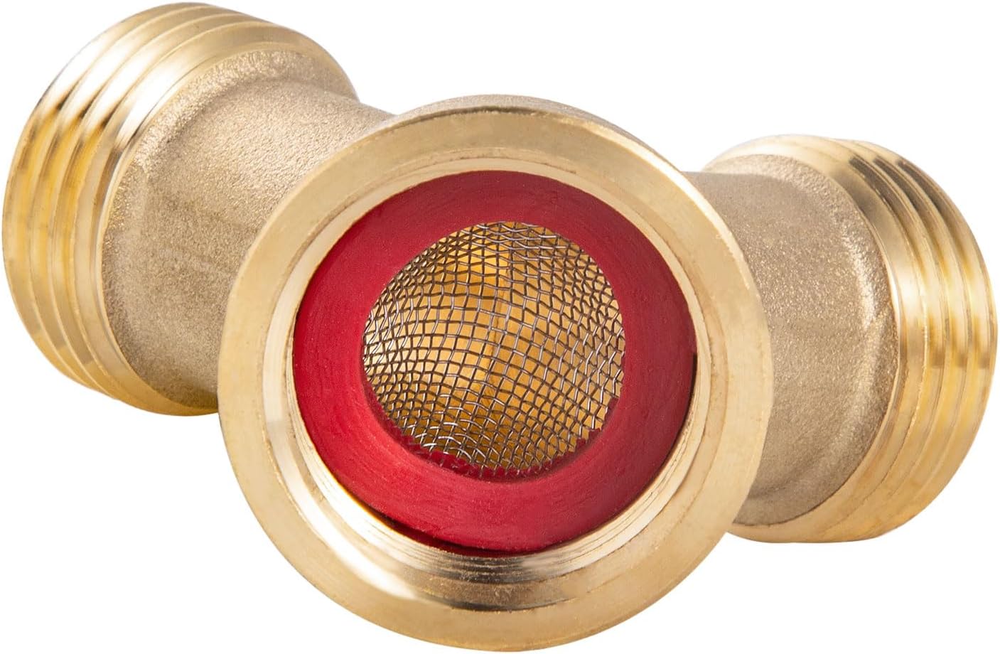 Solid Brass Lead-Free Body Backyard 2 Way Y Valve Garden Hose Connector MHT 3/4 Inch Thread Splitter Adapter,2 Silicone Hose Washers&1 Gasket with Screen&Teflon Tape