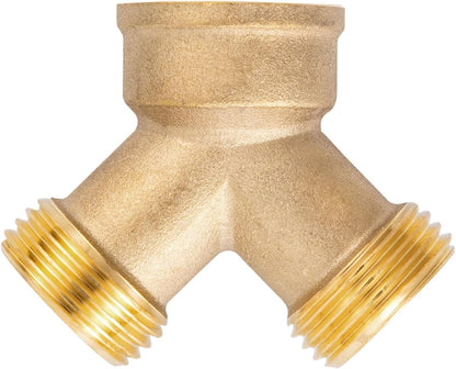 Solid Brass Lead-Free Body Backyard 2 Way Y Valve Garden Hose Connector MHT 3/4 Inch Thread Splitter Adapter,2 Silicone Hose Washers&1 Gasket with Screen&Teflon Tape