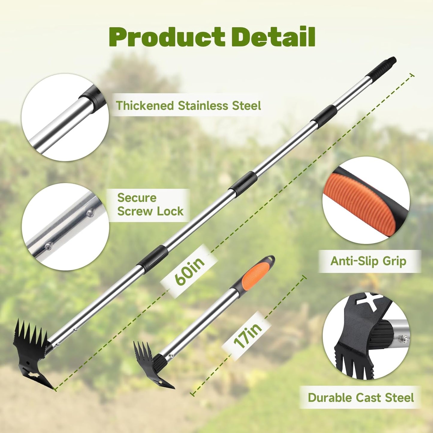 60" Weed Puller Tool with Long Handle and 17" Weeding Tools Gardening Set