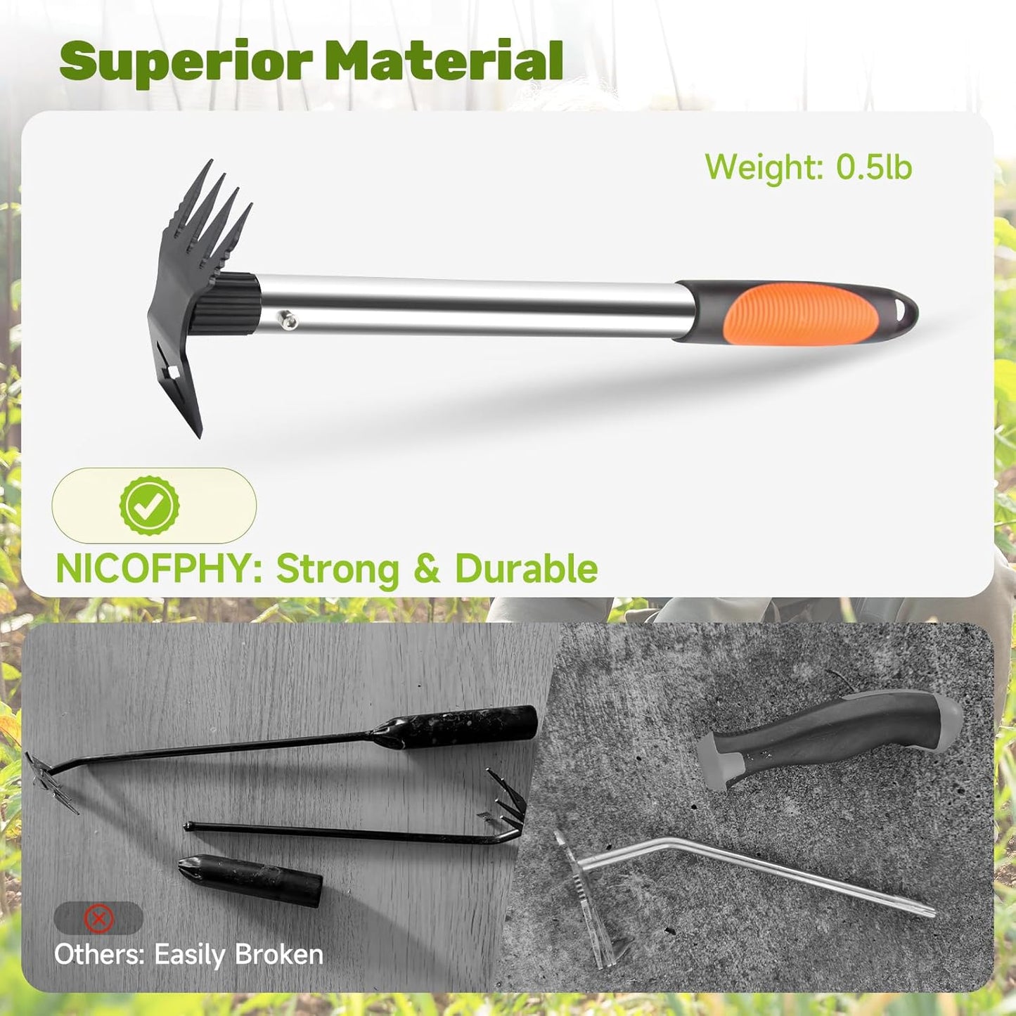 60" Weed Puller Tool with Long Handle and 17" Weeding Tools Gardening Set
