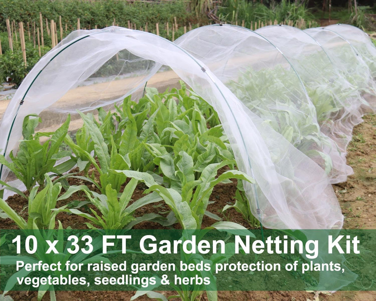 Garden Netting Kit for Raised Beds, 10x33ft Ultra Fine Mesh Netting