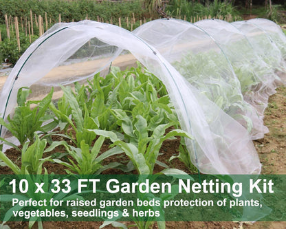 Garden Netting Kit for Raised Beds, 10x33ft Ultra Fine Mesh Netting