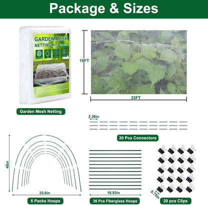 Garden Netting Kit for Raised Beds, 10x33ft Ultra Fine Mesh Netting
