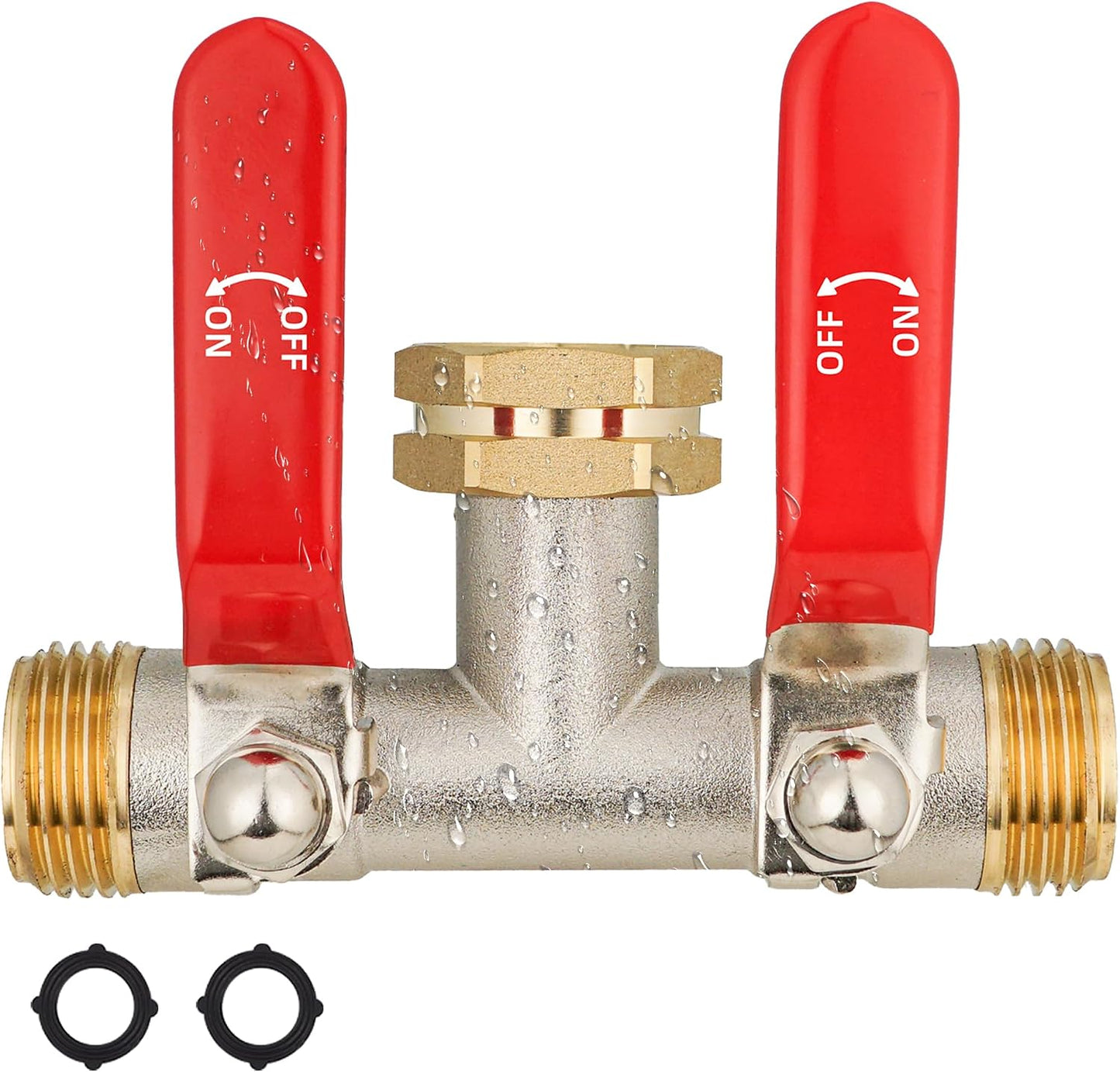 Hose Splitter 2 Way, Garden Hose Splitters, 2 Way Faucet Splitter, Water Spigot Splitter, RV Brass Hose Splitter, Two way Hose Bib Splitter, Double Hose Connector, Hose Valve 3/4 Inch GHT Thread.