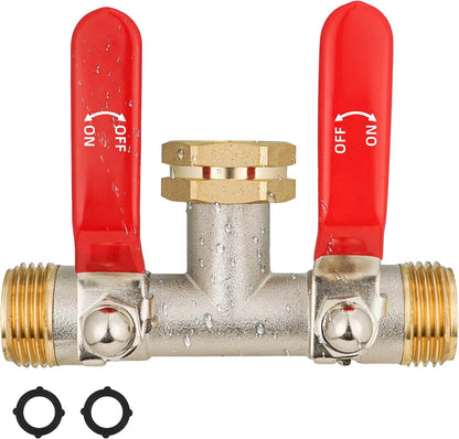 Hose Splitter 2 Way, Garden Hose Splitters, 2 Way Faucet Splitter, Water Spigot Splitter, RV Brass Hose Splitter, Two way Hose Bib Splitter, Double Hose Connector, Hose Valve 3/4 Inch GHT Thread.