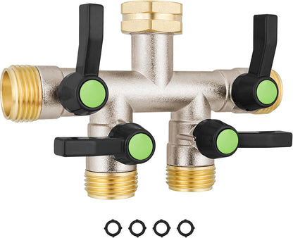 Hose Splitter 2 Way, Garden Hose Splitters, 2 Way Faucet Splitter, Water Spigot Splitter, RV Brass Hose Splitter, Two way Hose Bib Splitter, Double Hose Connector, Hose Valve 3/4 Inch GHT Thread.