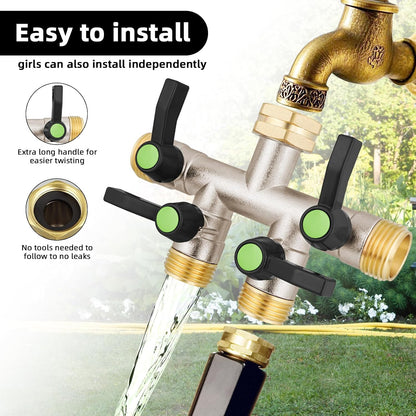 Hose Splitter 2 Way, Garden Hose Splitters, 2 Way Faucet Splitter, Water Spigot Splitter, RV Brass Hose Splitter, Two way Hose Bib Splitter, Double Hose Connector, Hose Valve 3/4 Inch GHT Thread.