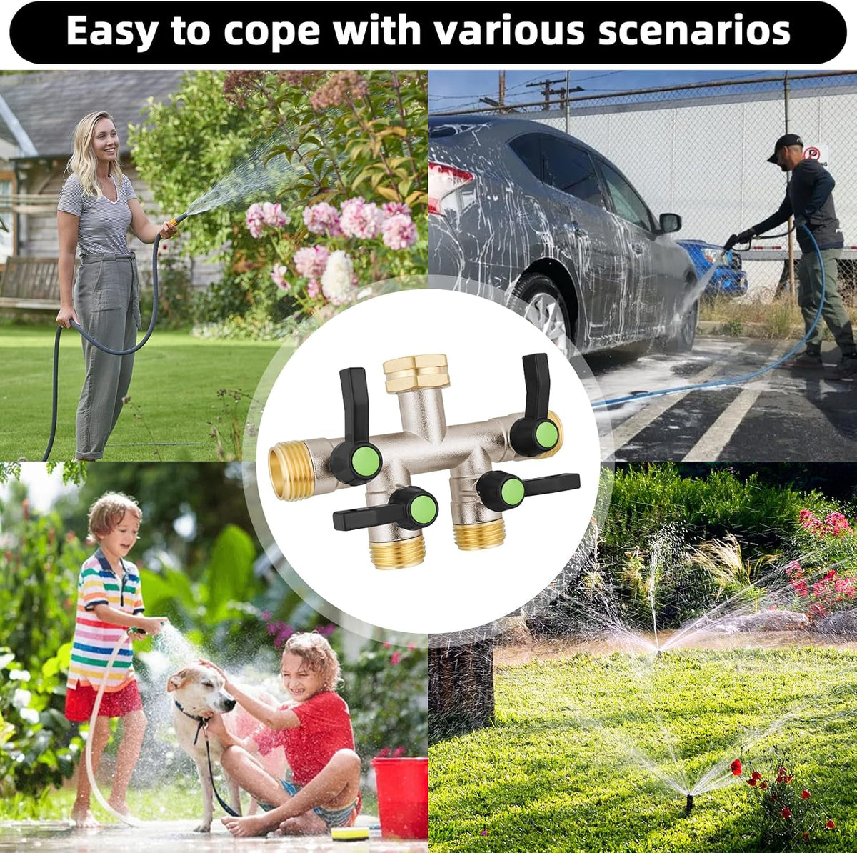 Hose Splitter 2 Way, Garden Hose Splitters, 2 Way Faucet Splitter, Water Spigot Splitter, RV Brass Hose Splitter, Two way Hose Bib Splitter, Double Hose Connector, Hose Valve 3/4 Inch GHT Thread.