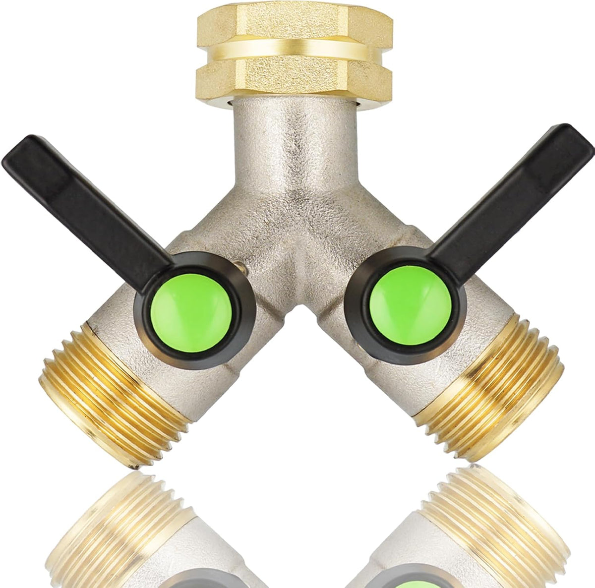 Hose Splitter 2 Way, Garden Hose Splitters, 2 Way Faucet Splitter, Water Spigot Splitter, RV Brass Hose Splitter, Two way Hose Bib Splitter, Double Hose Connector, Hose Valve 3/4 Inch GHT Thread.
