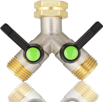 Hose Splitter 2 Way, Garden Hose Splitters, 2 Way Faucet Splitter, Water Spigot Splitter, RV Brass Hose Splitter, Two way Hose Bib Splitter, Double Hose Connector, Hose Valve 3/4 Inch GHT Thread.