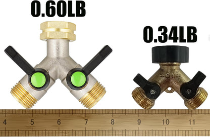 Hose Splitter 2 Way, Garden Hose Splitters, 2 Way Faucet Splitter, Water Spigot Splitter, RV Brass Hose Splitter, Two way Hose Bib Splitter, Double Hose Connector, Hose Valve 3/4 Inch GHT Thread.
