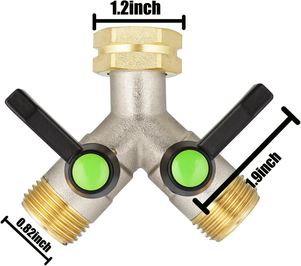 Hose Splitter 2 Way, Garden Hose Splitters, 2 Way Faucet Splitter, Water Spigot Splitter, RV Brass Hose Splitter, Two way Hose Bib Splitter, Double Hose Connector, Hose Valve 3/4 Inch GHT Thread.