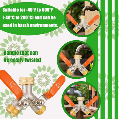 Hose Splitter 2 Way, Garden Hose Splitters, 2 Way Faucet Splitter, Water Spigot Splitter, RV Brass Hose Splitter, Two way Hose Bib Splitter, Double Hose Connector, Hose Valve 3/4 Inch GHT Thread.