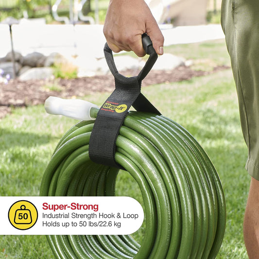 Easy-Carry Straps - Assorted 3-Pack Black – Hook and Loop Straps with a Carrying Handle for Garden Hose, Extension Cord, Cable, Garage, Boat, RV Accessories Organization