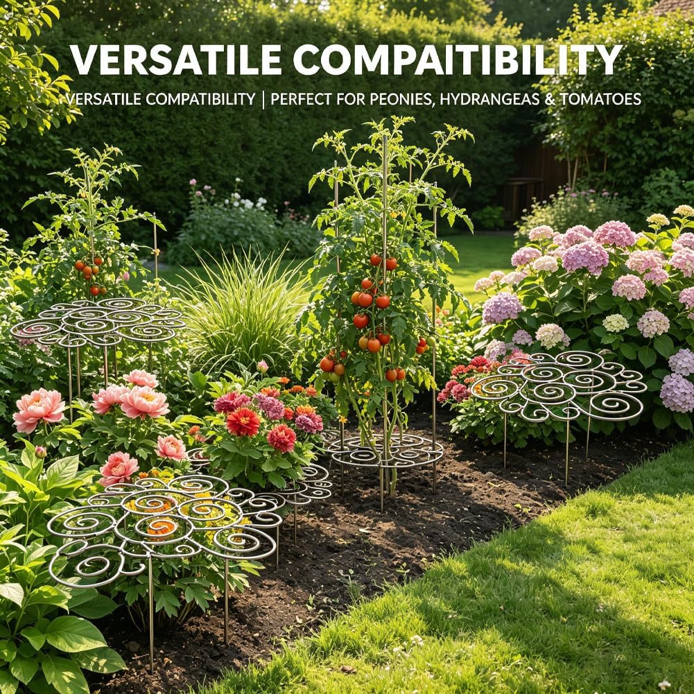 Peony Cages and Supports 2 Pack, Decorative Grow Through Plant Support Hoops, Heavy Duty Metal Peony Plant Support Rings for Garden Outdoor Plants & Dahlia (2PC, s)