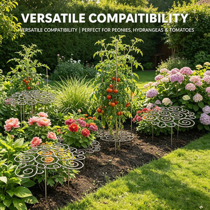 Peony Cages and Supports 2 Pack, Decorative Grow Through Plant Support Hoops, Heavy Duty Metal Peony Plant Support Rings for Garden Outdoor Plants & Dahlia (2PC, s)