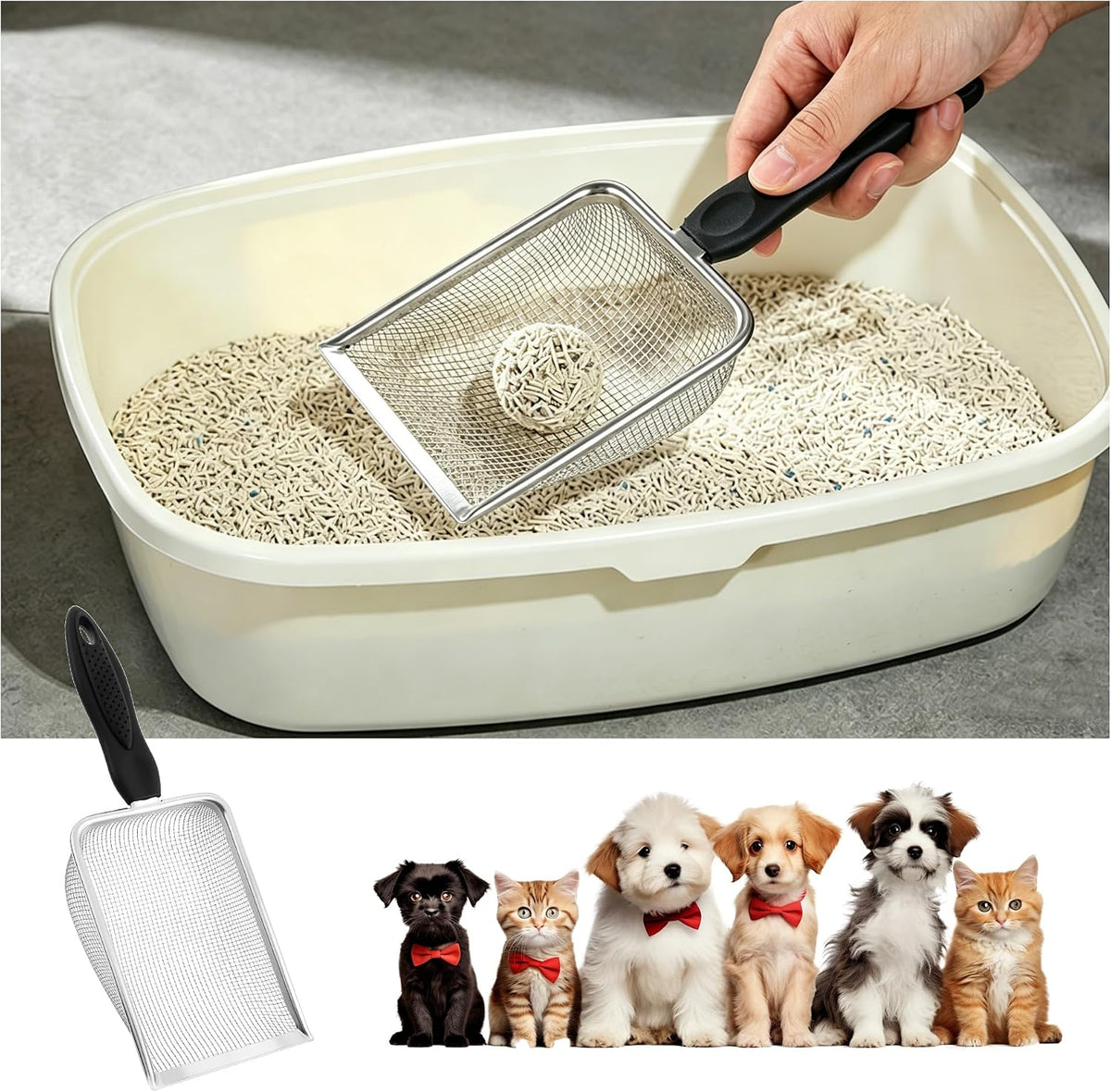 Stainless Steel Fine Mesh Litter Shovel, Reptile Cleaner Scooper