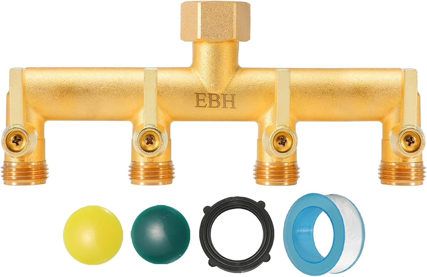 Brass Garden Hose Splitter, 3 Way High Flow Outdoor Faucet Splitter,Full Flow 3-Way Brass Heavy Duty Hose Splitter With 3 Long Metal Handle and Individual On/Off Valve。