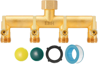 Brass Garden Hose Splitter, 3 Way High Flow Outdoor Faucet Splitter,Full Flow 3-Way Brass Heavy Duty Hose Splitter With 3 Long Metal Handle and Individual On/Off Valve。
