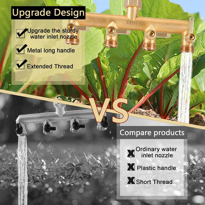 Brass Garden Hose Splitter, 3 Way High Flow Outdoor Faucet Splitter,Full Flow 3-Way Brass Heavy Duty Hose Splitter With 3 Long Metal Handle and Individual On/Off Valve。