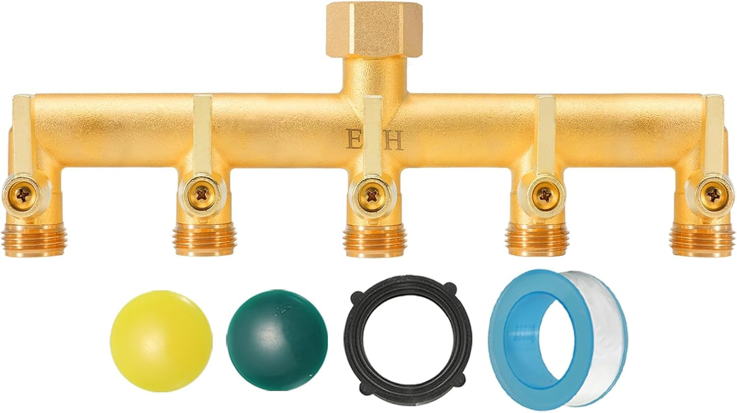Brass Garden Hose Splitter, 3 Way High Flow Outdoor Faucet Splitter,Full Flow 3-Way Brass Heavy Duty Hose Splitter With 3 Long Metal Handle and Individual On/Off Valve。